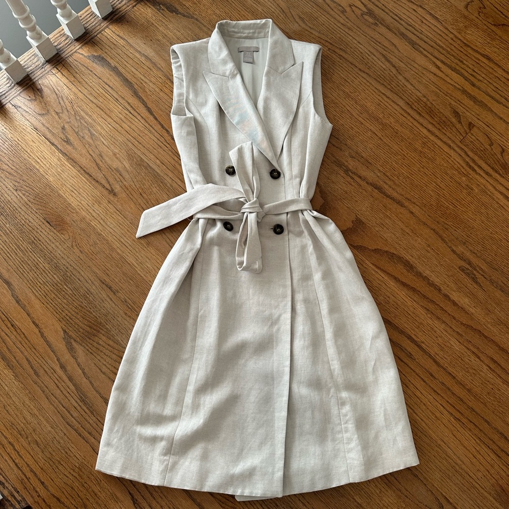 H&M linen blend tie front dress- XS